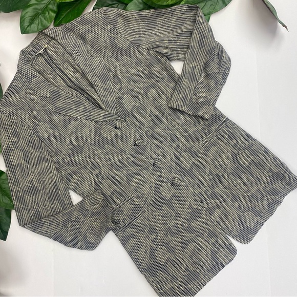 Giorgio Armani Le Collezioni Vintage Striped Blue Floral Embossed Jacket Blazer - Picture 3 of 10